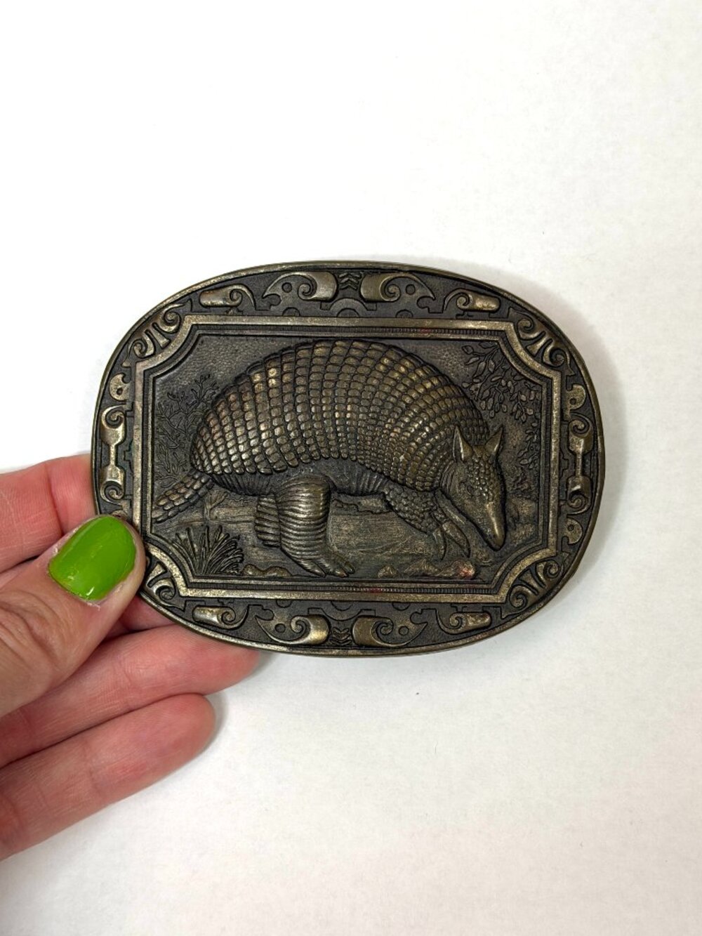 Solid Brass Armadillo Southwestern Vintage 1970s Belt Buckle